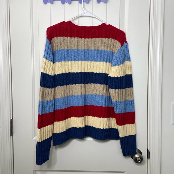 EUC Liz Claiborne women’s red blue cream striped thick knit cotton sweater large - Picture 4 of 6